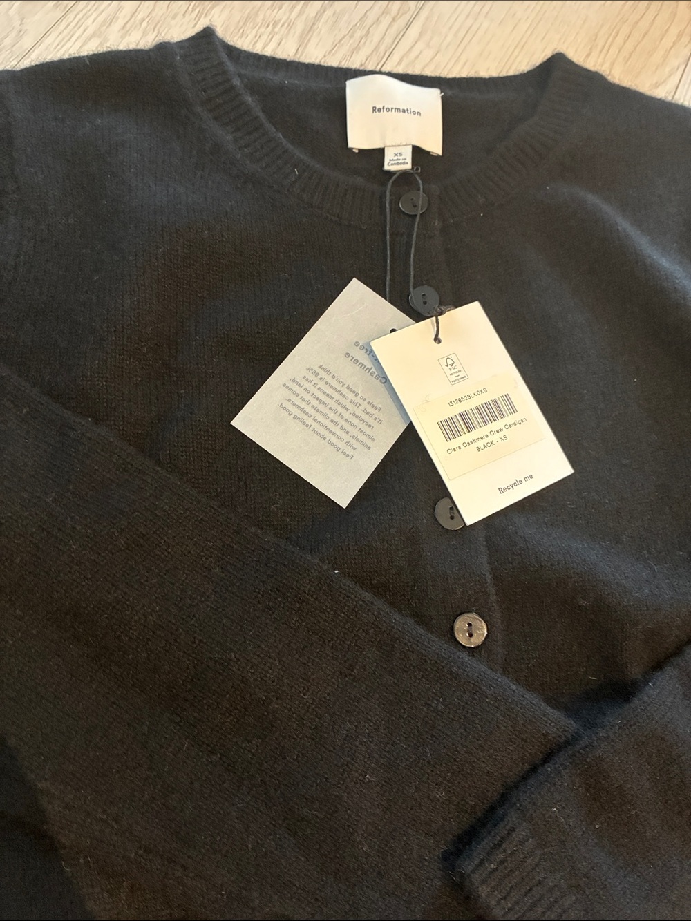 Brand New Reformation Clara Cashmere Crew Cardigan Black